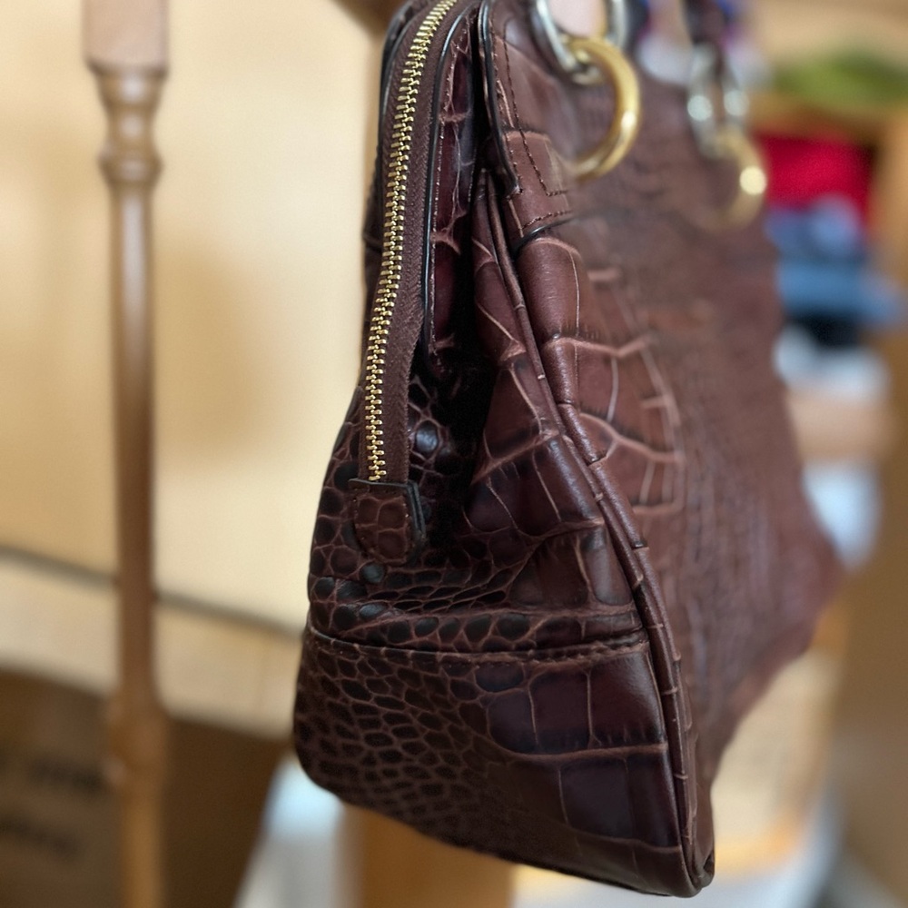 B Makowsky Leather Crocodile Pattern Satchel Purse - image 5